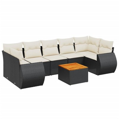 vidaXL 8 Piece Patio Sofa Set with Cushions Black Poly Rattan - Black and Cream