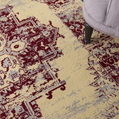 Elegant Cream/Red Medallion 4' x 6' Hand-Knotted Area Rug