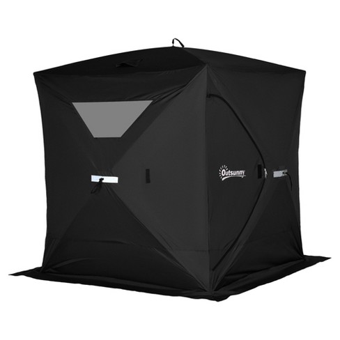 Outsunny 4 People Ice Fishing Shelter, Waterproof Oxford Fabric Portable Pop -up Ice Tent With 2 Doors For Outdoor Fishing, Black : Target