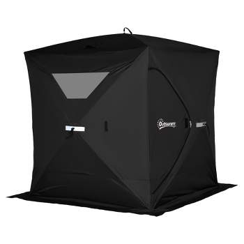 Outsunny 4 Person Ice Fishing Shelter, Waterproof Oxford Fabric Portable Pop-up Ice Tent with 2 Doors for Outdoor Fishing