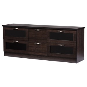 Adelino Wood Cabinet with 4 Glass Doors and 2 Drawers TV Stand for TVs up to 62" Dark Brown - Baxton Studio: Mid-Century Entertainment Center - 1 of 4