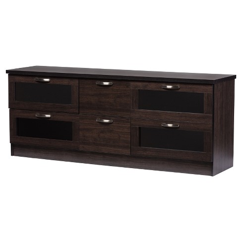 Adelino Wood Cabinet With 4 Glass Doors And 2 Drawers Tv Stand For