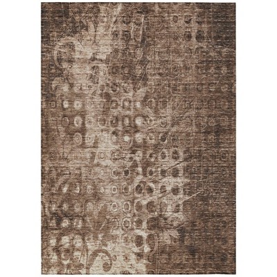 Chocolate Ikat Washable Indoor Outdoor Area Rug