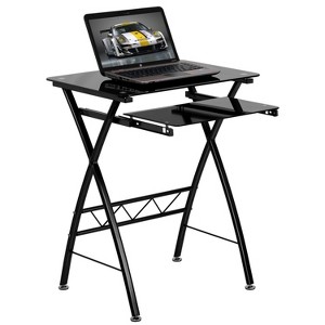 Emma and Oliver Black Tempered Glass Computer Desk with Pull-Out Keyboard Tray - 1 of 4