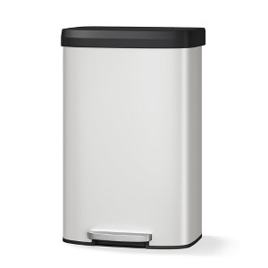 13 Gallon / 50L Metal Trash Can, Large Garbage Can with Liner Rim, Rear Handle, Soft Close Plastic Lid - 1 of 4