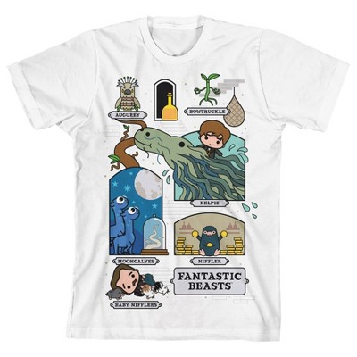 Fantastic Beasts Magical Creatures Chibi Art Boy's White T-shirt