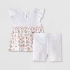 Baby Girls' 2pc Disney Minnie Mouse Floral Short Sleeve Shirt and Biker Shorts Set - White - 2 of 4