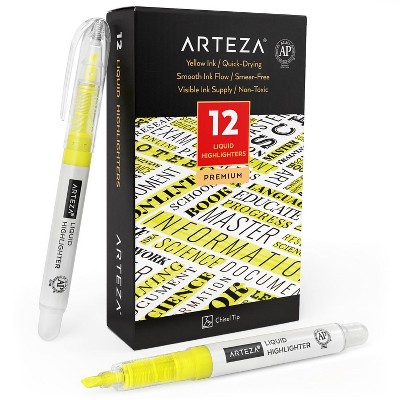 Arteza Liquid Highlighters, Yellow, Chisel Tip, for School - 12 Pack (ARTZ-2103)