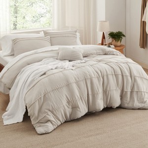 Bedsure | 3/4 Pcs Pinch Pleat Bed Solid Comforter &  Pillowcases Bedding Set - 1 of 4