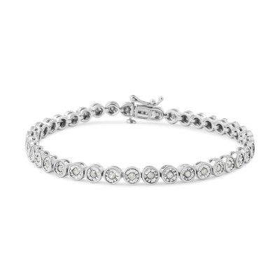 Silver 1.0 Cttw Miracle Plate Set Diamond Bezel Link Design Tennis Bracelet