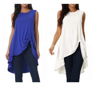 INSPIRE CHIC Women's High Low Hem Sleeveless Crew Neck Dressy Casual Shirts 2 Packs - 1 of 4