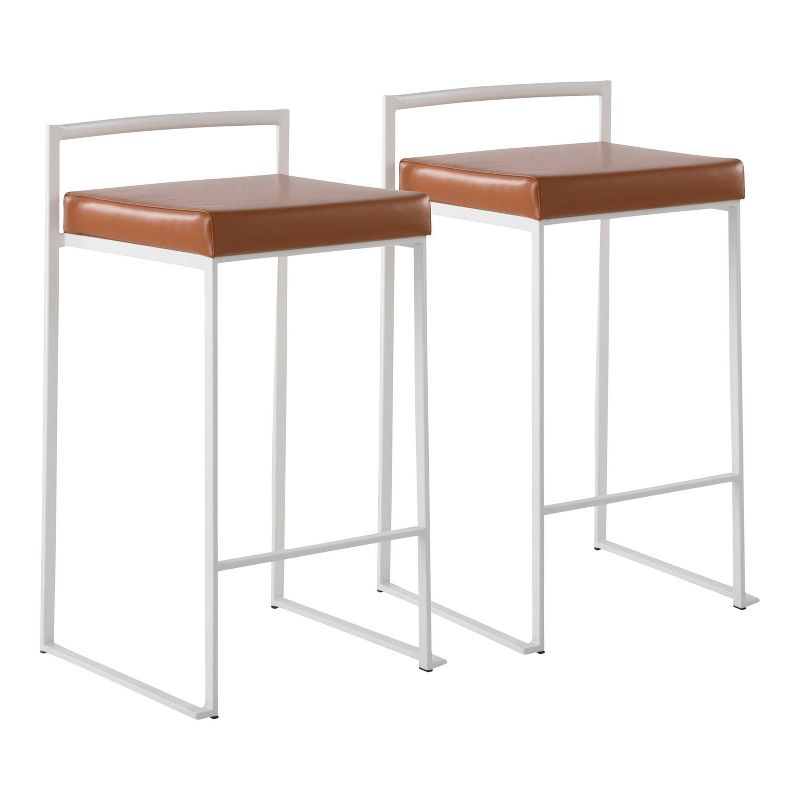 Set of 2 Fuji Stackable Counter Height Barstools Leather/Steel - LumiSource, 1 of 11