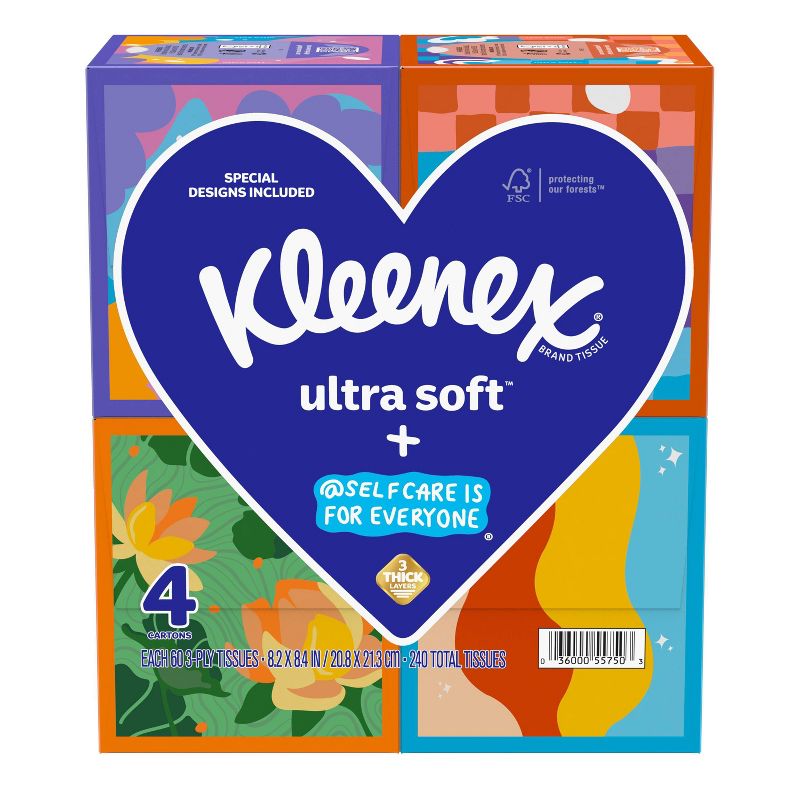 Kleenex Ultra Soft Facial Tissue Self-Care Awareness Pack - 4pk/60ct, 1 of 13