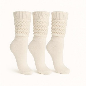 Women’s Slouch Socks Cotton Slouchy Knee-High Boot Socks 3 Pairs Scrunch Breathable Extra Long All-Season Comfort - 1 of 4