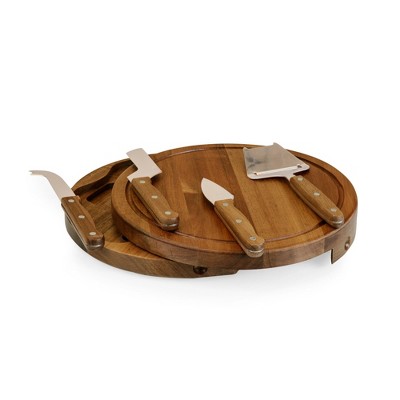 Acacia Wood Round Cheese Serving Board with Tools Set