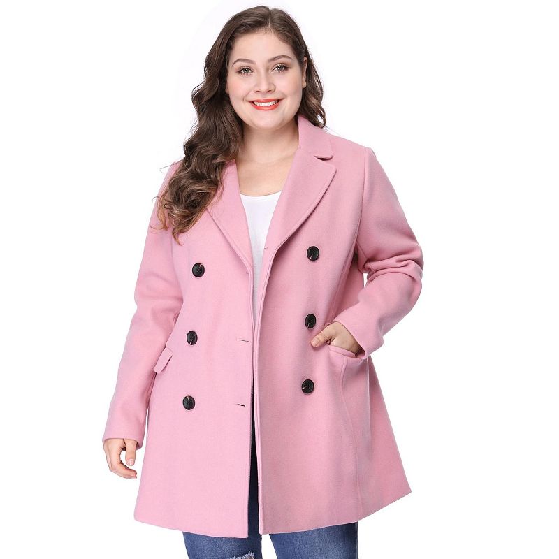 Agnes Orinda Women's Plus Size Winter Outfits Notched Lapel Double Breasted Overcoats, 4 of 8