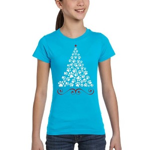 LA Pop Art Paw Christmas Tree - Girl's Word Art T-Shirt - 1 of 4