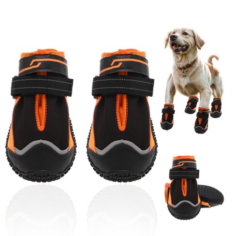 Unique Bargains Waterproof Dog Shoes Dog Boots Paw Protectors 4pcs Black 6 width 2.36inch for 55 66 lbs