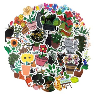 Wrapables Waterproof Vinyl Stickers for Water Bottles, Laptop, Phones, Skateboards, Decals for Teens, 100pcs, Cats & Plants - 1 of 4