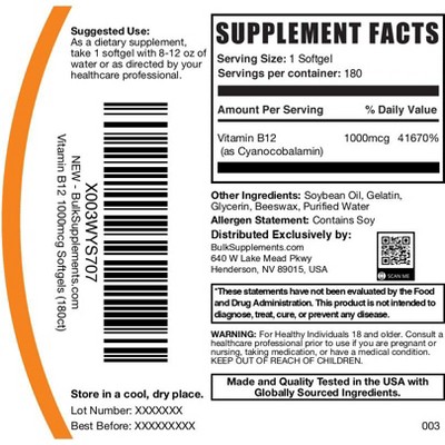 BulkSupplements Vitamin B12 Softgels