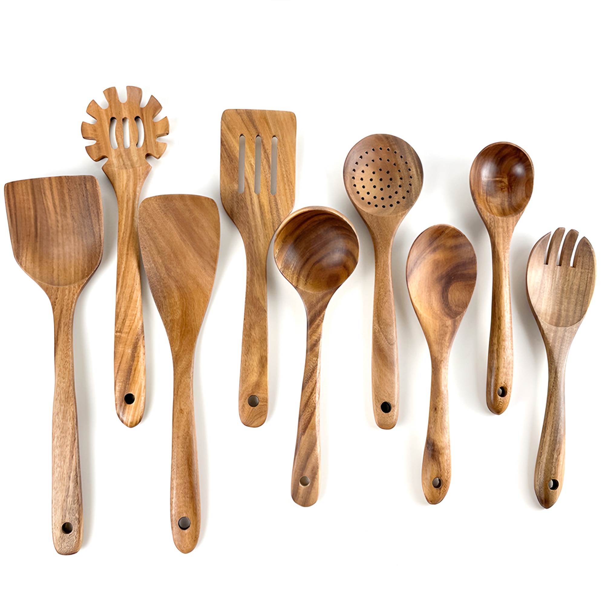 SUGIFT 9-Piece Wooden Cooking Utensil Set – Teak Wood, Heat-Resistant, Non-Toxic, Non-Stick Safe, BPA-Free