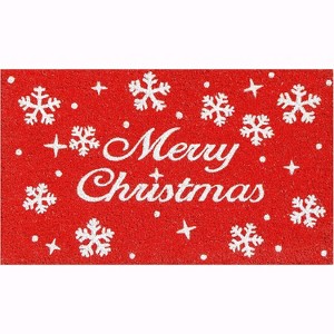 HomeRoots 17" X 29" Red And White Coir Merry Christmas Outdoor Door Mat - 1 of 4