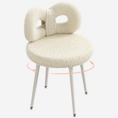 ROOMTEC White Swivel Vanity Chair , Swivel Chair, Accent Chair, Desk Chair  with Back , No Wheels