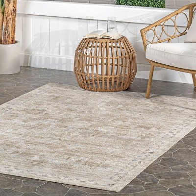 Aine Beige Geometric Washable Synthetic Square Area Rug