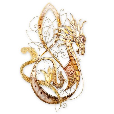 Wind & Weather Golden Metal and Capiz Dragon Wall Art