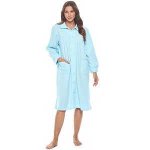 Casual Nights Women's Button Front Jacquard Terry Fleece Lounger Robe with Pockets - 1 of 4