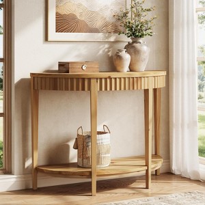 Tribesigns Solid Wood Half Moon Console Table, 2-Tier Farmhouse Fluted Entryway Table for Living Room, Hallway, Entrance, Foyer - 1 of 4