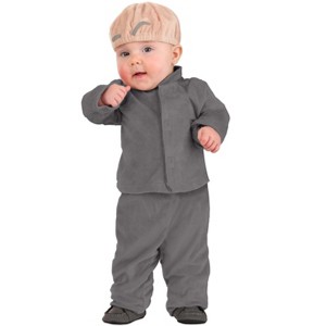 HalloweenCostumes.com 3-6 Months   Infant Evil Suit Halloween Costume, Evil Gray Outfit with Bald Hat for Babies, Funny Villan Suit, Gray/Brown - 1 of 2