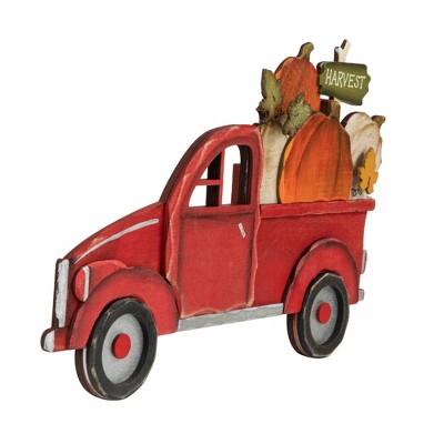 Red Wooden Truck with Pumpkins Harvest Tabletop Decoration
