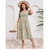 Clearlove Women's Plus Size Square Neck Puff Short Sleeve Self Tie Front A Line Dress - 2 of 4