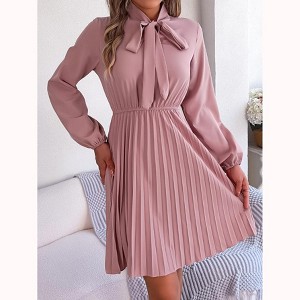 Clearlove Women's Tie-Waist Long Sleeve Dress with Pleated Skirt - 1 of 4