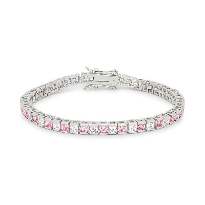 Slickblue Romantic 10.8ct Pink & Clear CZ Tennis Bracelet, 7.5-Inch Rhodium-Plated Jewelry for Women