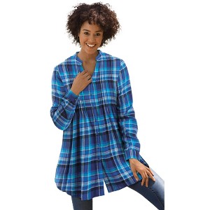 Woman Within Pintucked Flannel Shirt - 1 of 4