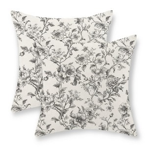 Black and Cream Pillow Covers 18x18 Set of 2 Vintage Floral Chinoiserie Throw Pillows - 1 of 4
