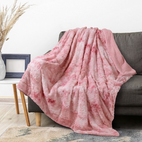 PAVILIA Tie-Dye Faux Fur Throw Blanket, Furry Fuzzy Fluffy Shaggy Plush  Warm Reversible Thick for Bed Couch Sofa, Pink/Twin - 60x80