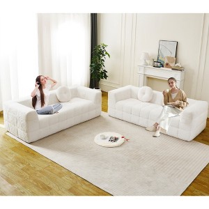 Boneless Lychee-Textured Long-Pile Polyester Modern Cloud Sofa with Two Circular Throw Pillows - 1 of 4