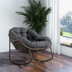 SKRAN Outdoor Rattan Rocking Chair,Padded Cushion Rocker Recliner Chair Outdoor for Front Porch, Living Room, Patio, Garden - 1 of 4