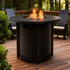 BAOURE 32" Black Propane Gas Fire Pit Table, 50000 BTU Round Steel Fire Pit for Outside Patio Deck Garden Courtyard - 1 of 4