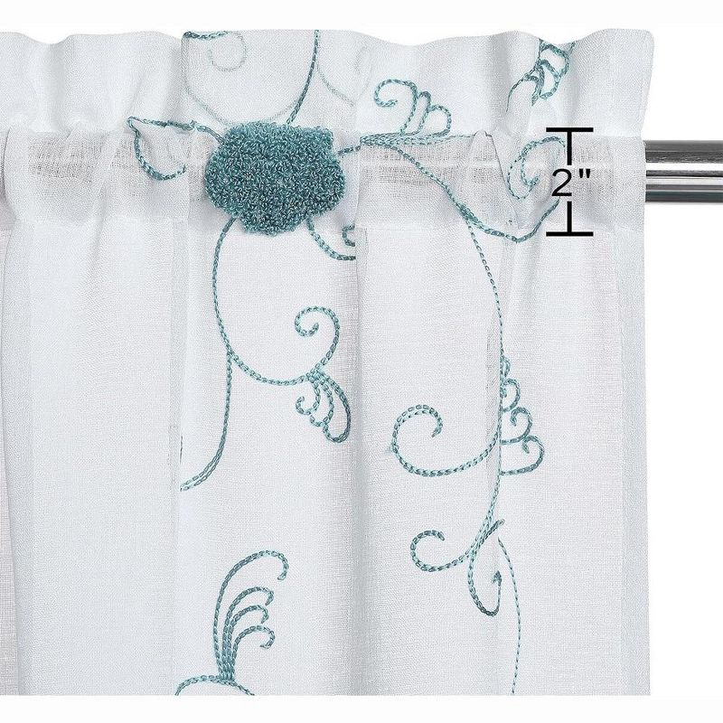 Floral Embroidered Voile Sheer Kitchen Tier Curtains or Valances, 3 of 6