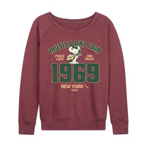 Women's - Peanuts - Snoopy and Friends Lightweight French Terry Wide Neck Long Sleeve Shirt - 1 of 4
