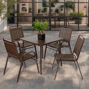 LOVSON 5-Piece Plastic chair and steel table Outdoor Dining Set, plastic Chairs and Table Set for Garden Patio, Brown - 1 of 4