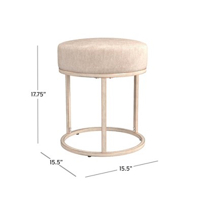 18" Bone White Upholstered Metal Vanity Stool with Round Seat