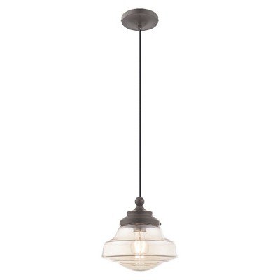 English Bronze Mini Pendant with Champagne Glass Shade
