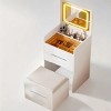 3 in 1 Vanity Desk with Plip Top Mirror,Small Make Up Vanity Set with Visible Glass Desktop,Compact Makeup Vanity with 3 Drawers - 4 of 4