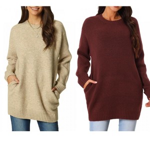 INSPIRE CHIC Women's Fall Winter Round Neck Long Sleeve Casual Tunic Sweater with Pockets 2 Packs - 1 of 4