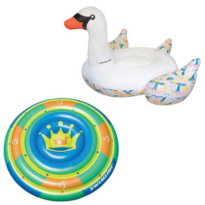 Giant Inflatable Swan Pool Float Bundled w/ Highroller Chip Inflatable Float